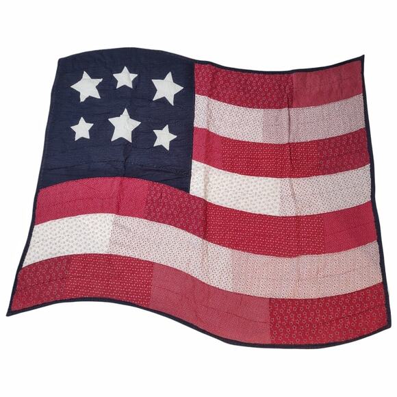 Flag Quilt Red White Blue Stars Patchwork Patriotic USA Home Decor Throw Rug